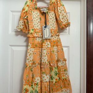 JessaKae mini orange blossom  Cream Patchwork Floral Tiered Girls' Dress